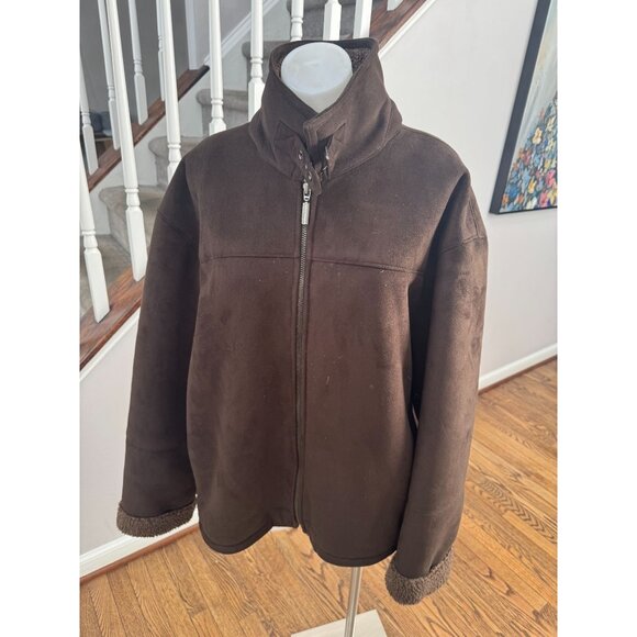 impermeable by weatherproof jacket faux suede shearling brown mens vintage XL - Picture 2 of 6